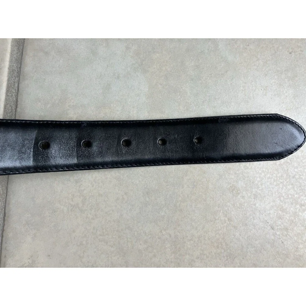 Vintage 1995 Brighton Belt Black Smooth Leather Silver Plate Buckle Large USA
